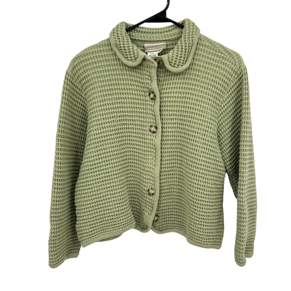 Cotton Waffle Knit Cardigan PS Sage Green‎ Cropped Cozy Cottagecore Minimalist